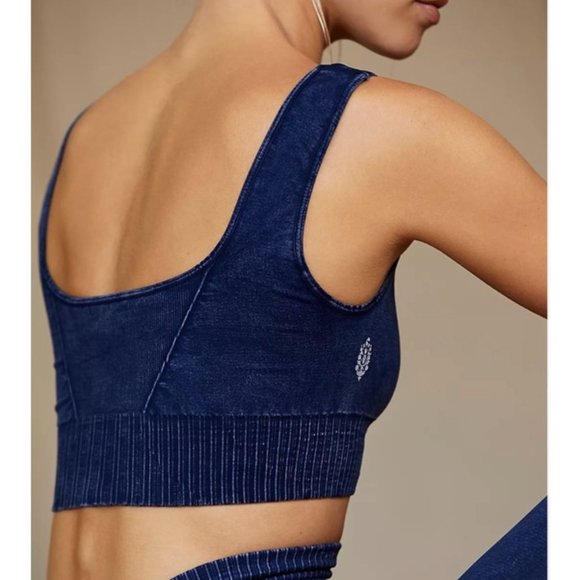 NWT Free People FP Movement Square Neck Good Karma Bra Deepest Navy Blue - Picture 3 of 4